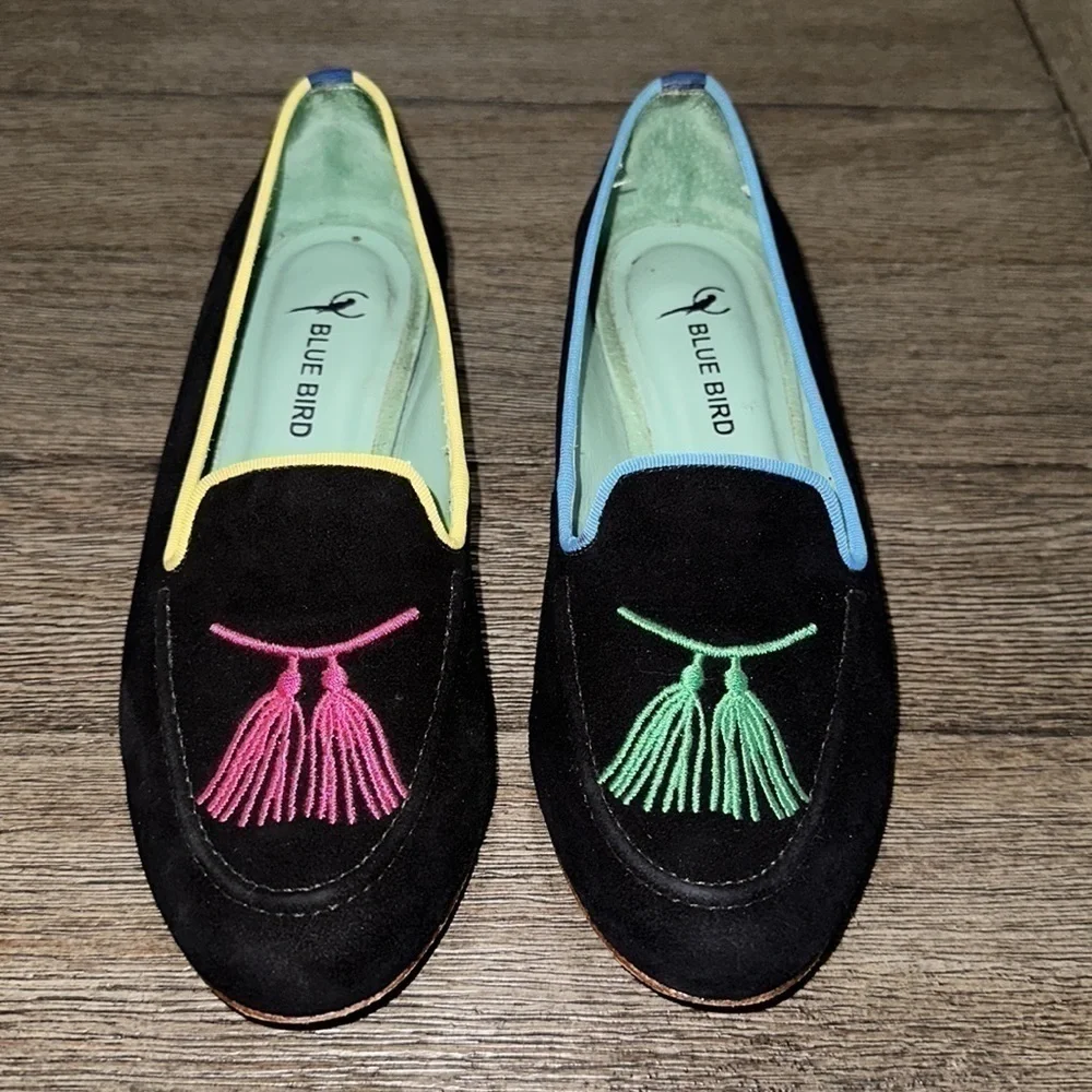 Blue Bird suede embroidered tassel loafers